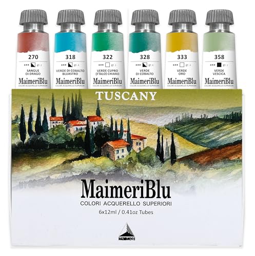 Maimeri Blu, Acquerelli Di Belle Arti, Set Toscana, Scatola Di Cartone, Colori Assortiti, 6 Pezzi Da 12 Ml, Multicolore, 12 Ml