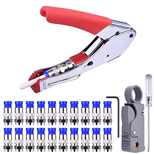 Etepon Pinza Spelafili Di Cavo, Rg59 Rg6 Crimpatrice Cavo Coassiale Stripper Filo Coassiale E 20 Pezzi F Connettoi Per Tv Via Cavo Audio Video - Nc41