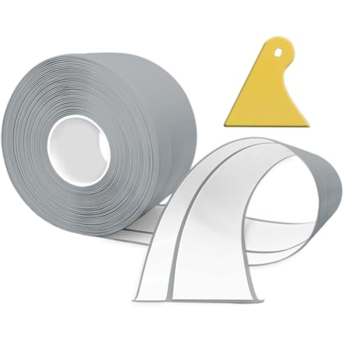 Battiscopa Morbido Autoadesivo, 18M Battiscopa Da Cucina In Pvc 50X20Mm, Battiscopa Autoadesivo Per Cucina E Bagno 5X2 Grigio
