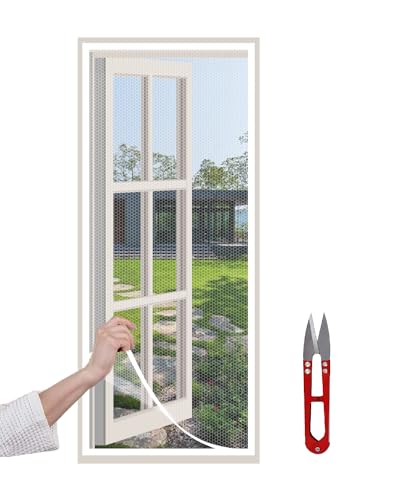 Hw Casa Zanzariera Finestra 60×150Cm,Tende Zanzariere Che Possono Essere Tagliate Come Vuoi,Rete Per Zanzariera Adesiva Con Forbici,Installazione Rapi
