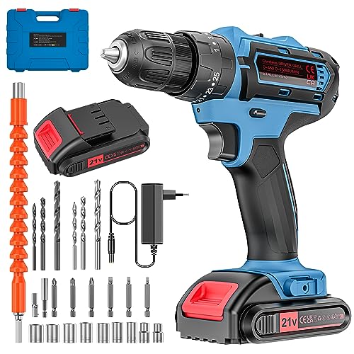 Trapano Avvitatore Batteria 21V, Avvitatore A Batteria, Trapano Avvitatore A Percussione, Avvitatore Elettrico Con 2 Batteries 2.0Ah, 25+3 Coppie, 2 V