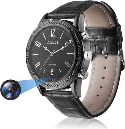 Menborn Fotocamera Compatta Telecamera Spia Orologio Tipo Infrarossi Rilevamento Movimento Fotocamera 32 Gb, Cinturino In Pelle