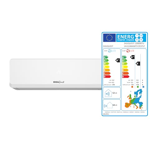 Climatizzatore Digiquest Inverter Serie V4 | Clima00057 12000 Btu| R-32 | Wi-Fi | Classe A++/A+ | I Feel | Timer | Funzione Turbo | Flusso D'Aria 3D |