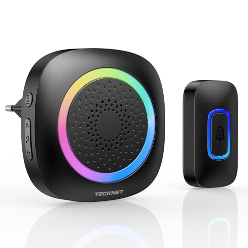 Tecknet Campanello Senza Fili Da Esterno Impermeabile Ip66, Portata 400M, 60 Melodie Con 5 Livelli Volume, Campanello Wireless Con Indicatori Rgb Per