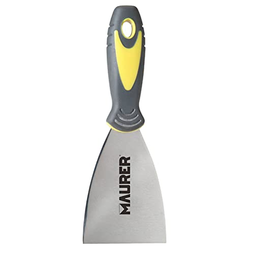Maurer 91184 Spatola Stucco, Inox Con Foro, Mm 80, Nero/Giallo