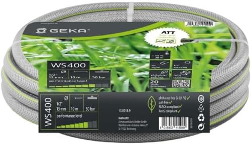 Geka Plus Tubo Dell'Acqua Ws400, Dimensioni Tubo 1/2", Lunghezza Tubo 10 M, Struttura A 5 Strati, Tubo Da Giardino, 13.0218.9