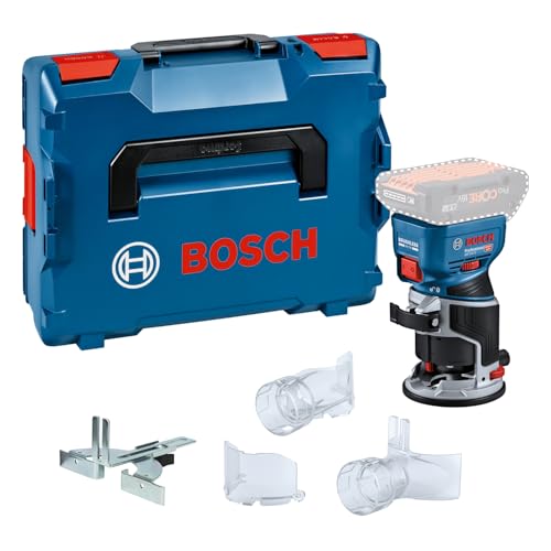 Bosch Professional 18V System Rifilatore A Batteria Gkf 18V-8 (Incl. Guida Parallela, 2 Adattatori Aspiratore Rifilatura, Protez. Trucioli, Pinza 8 Mm