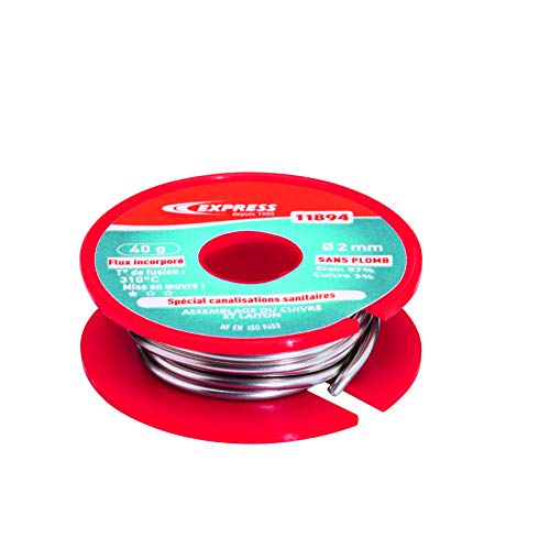 Saldatore A Stagno Per Tubi Di Rame, Ottone, Sanitari (Acqua Potabile) - 97% Stagno E 3% Rame (Senza Piombo) - 40 G - Ø 2 Mm - Flussante Incorporato -
