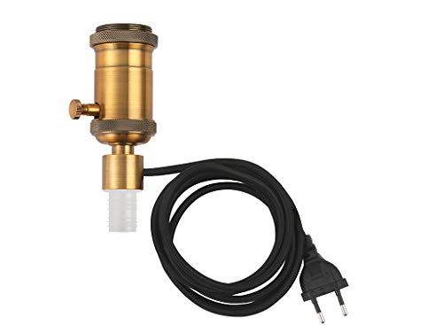 Portalampada Dimmer Vintage Ottone Antico E27 Con Cavo Nero 2X0.75M, Ideale Per Creare Illuminazione Decorativa In Bottiglie.