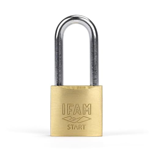 Ifam Sr25 - Lucchetto Antifurto Da 25 Mm, Arco Lungo, Doppio Bloccaggio, Con 2 Chiavi Dentellate, Forte E Affidabile, Ideale Per Valigie, Armadietti,