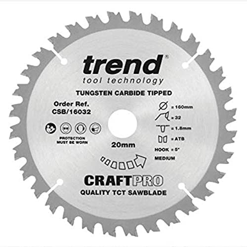 Trend Lama Per Sega Circolare Per Legno, Diametro 160 Mm, Foro 20 Mm, 32 Denti, Taglio 1,8 Mm, Gancio +5°, Tct, Finitura Media, Csb/16032