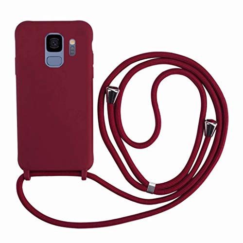 2Ndspring Cover Con Collana Compatibile Con Samsung Galaxy S9,Case Con Laccio Per Il Collo Custodia Con Cordino,Soft Silicone Rosso