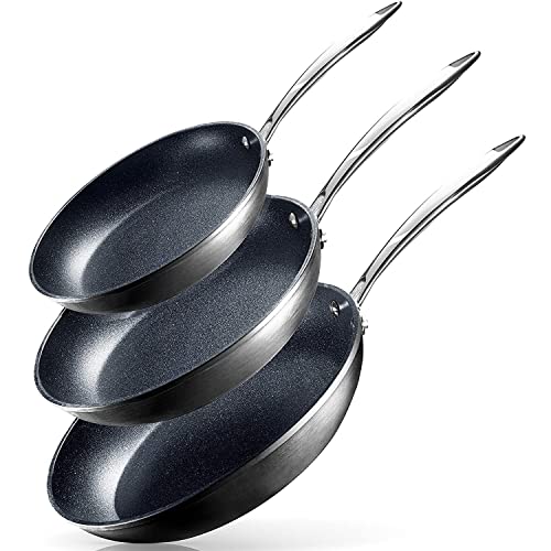 Granitestone Pro Hard Anodized Set | Skillet 8”, 10” & 12” Cookware, 100% Pfoa Free, Oven, Dishwasher & Metal Utensil Safe, Ultra Nonstick Frying Pans