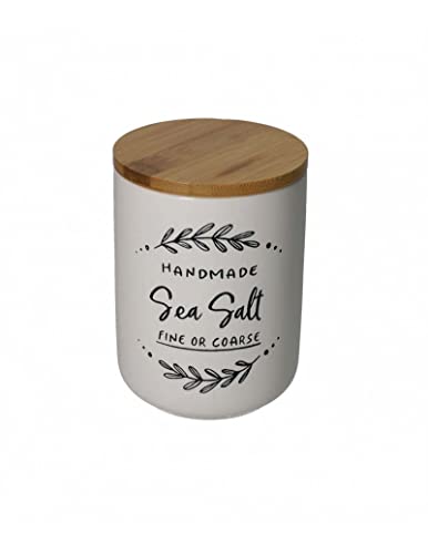 Brandani Barattolo Sale Salt New Bone China Con Tappo Bambù D.10X14,5H Cm.