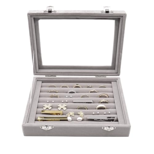 Bo Yi Ke Ji Porta Anelli,7-Slot Scatola Portagioie In Velluto, Porta Anelli Donna Organizer Gioielli Organizer Anelli,Display Per Anelli,Con Coperchio