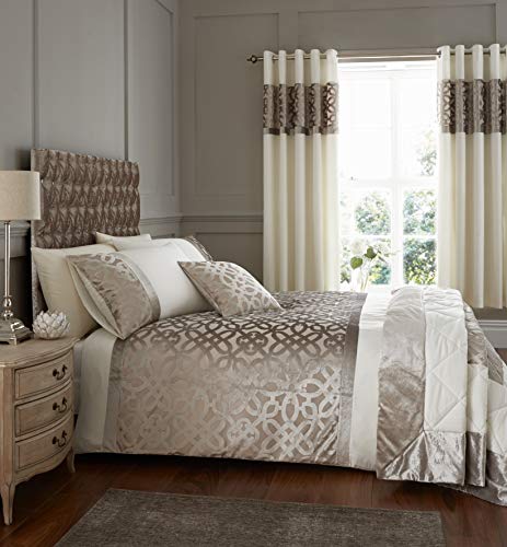 Catherine Lansfield Tufted Stripes Biancheria Da Letto In Velluto Tagliato A Reti, Policotone, Naturale, Set Piumone 2 Piazze