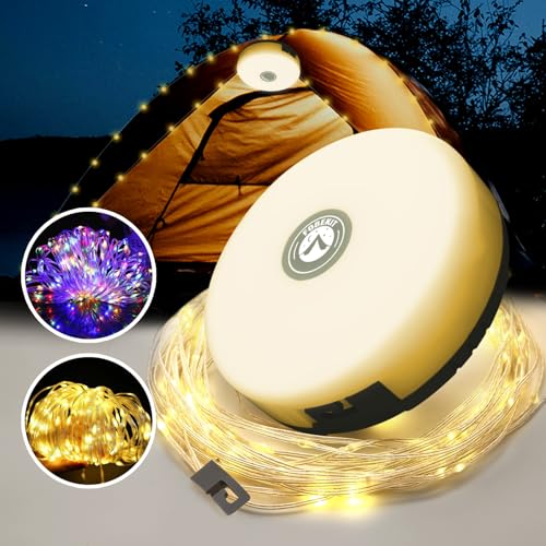Fobekit Catena Luminosa Campeggio,10 M Luci Natale Esterno Con 5 Modalità Di Illuminazione,Ricarica Usb, Resistenti Impermeabili Per Campeggio, Cortil