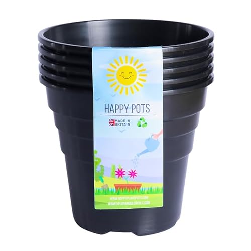 Happy Pots - 12,5 Cm Nero Lucido – Confezione Da 5 Vasi Per Piante In Plastica Premium – Vasi Da Fiori Riutilizzabili Per Interni Ed Esterni Decorazio
