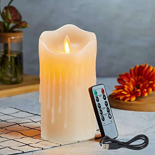 Candele Led, Flickering Flameless Candele, Candele A Ricaricabile, Candele Con Telecomando A 10 Tasti, Fiamma Danzante, Con Gocce Di Cera, Realizzato