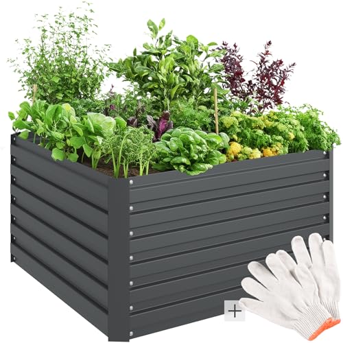 Tectake® Orto Rialzato, 540L, Zincato, 100X100X56 Cm, Struttura In Acciaio Zincato, Base Aperta, Perfetto Per Verdure, Erbe Aromatiche E Fiori, Montag