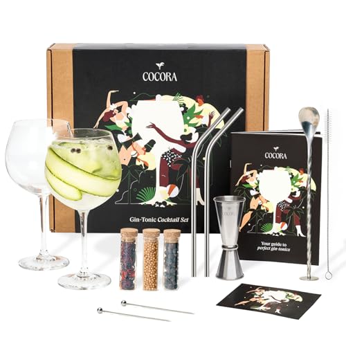 Cocora Kit Gin Tonic Regalo | Set Cocktail Da 11 Pezzi | Kit Cocktail | Misurino Gin Tonic | Calici Gin Tonic | Cannucce Cocktail | Spezi Cocktail | I