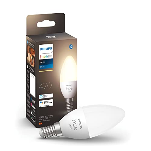 Philips Hue White, Lampadina Led Smart,Bluetooth, Attacco E14, 4.5W, Dimmerabile, Luce Bianca Calda