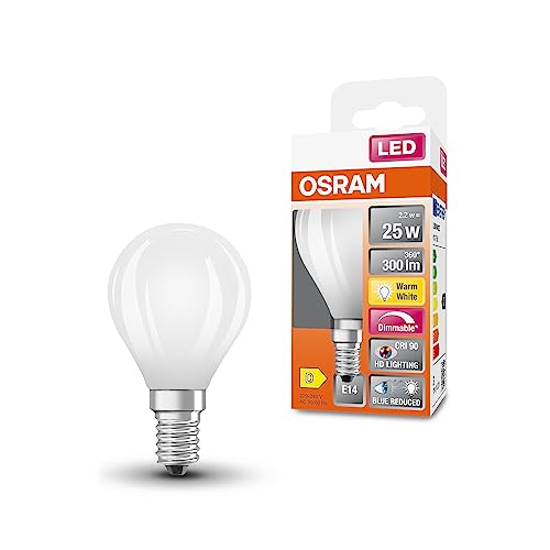 Osram Lampada Led Superstar+ Classic P Glfr 25, E14, Sfera, 2.2W, 300Lm, 2700K, Luce Bianca Calda, Componente Blu E Affaticamento Visivo Notevolmente