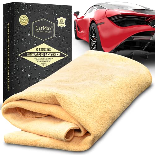 Carmax Premium - Pelle Di Daino Per Auto Professionale - Panno Asciugatura Auto Professionale, Pulizia Vetri, Scamosciata Naturale - Xlarge
