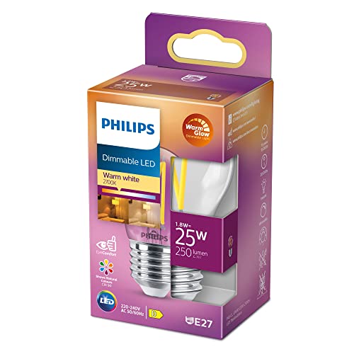 Philips Led Lampadina Candle & Lustre, Goccia, Filamento, Warmglow, 1.8-25W, Dimmerabile, E27, 1 Pezzo