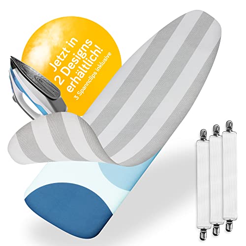 Yellocean Copriasse Da Stiro 120X40 Per Ferri Da Stiro A Vapore Con Imbottitura | Copri Asse Da Stiro Moderno Con Elastico E Tendi-Lacci (Grigio-Bianc