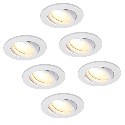Hcfei Set Di 6 Faretti Da Incasso A Led, Dimmerabili, Colore Bianco Opaco, Orientabili, 3 W, Piatto, 230 V, Foro Da 68 Mm (Bianco Caldo 3000 K)