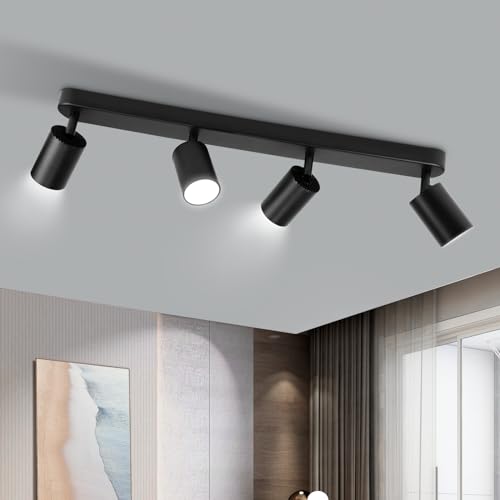 Canmeijia Faretti Led Soffitto Nero, Binario Faretti Soffitto Gu10, Design A 4 Luci Con Barra Dritta, Faretti Binario Soffitto Da Utilizzare In Soggio