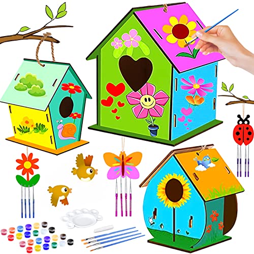 Frasheng 3 Pezzi Casetta Uccelli In Legno Kit,Birdhouse Kit For Kids,Kit Casetta Per Uccelli Fai Da Te Per Bambini,Divertente Casetta Per Uccelli Con