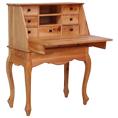 Vidaxl Scrittoio Con Scomparti E Cassetti Stile Vintage Elegante Robusto Con Ripiano Apribile Tavolino Scrivania Naturale Legno Massello Di Mogano