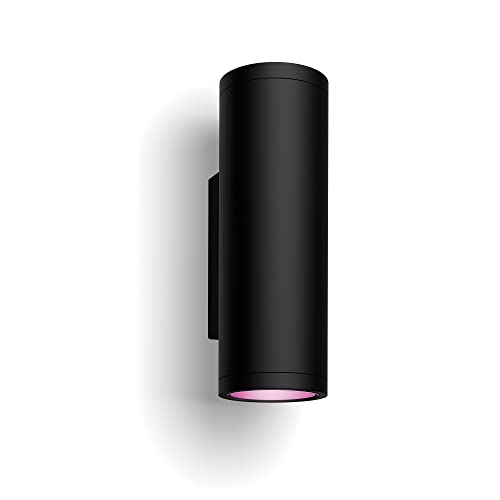 Philips Hue White And Color Ambiance Appear Lampada Da Parete Smart Per Esterni, Doppia Illuminazione Sopra/Sotto, Led Integrato, 8W, 2 Pezzi, Nero