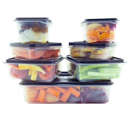 Neez (7 Pack Contenitori Alimenti Set - (2.4L + 1.2L + 0.7L + 0.5L) Ermetici & Pulsante Rilascio Dell'Aria, Microonde & Frigorifero Adatto, Cibo Scato
