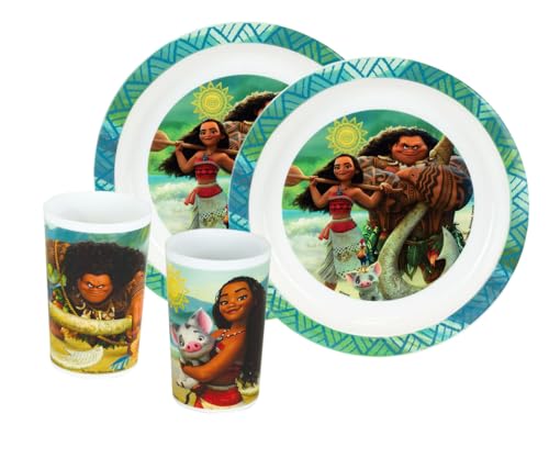 Vaiana Disney 006340 - Set Di 2 Bicchieri Da 220 Ml E 2 Piatti Ø22 Cm