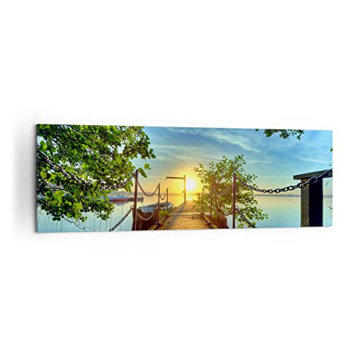 Quadro Su Tela 160X50Cm Stampe Da Parete Lago Tramonto Barca Paesaggio Grandi Decorazione Murale Camera Da Letto Cucina 1 Pezzo Quadri Moderni Soggior
