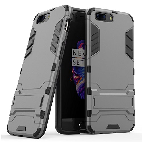 Cover Per Oneplus 5 (5,5 Pollici) 2 In 1 Hybrid Dual Layer Completamente Shock Resistente Armour Con Cavalletto Funzione Custodia (Grigio)
