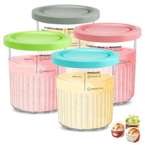 Auvrgmin 4 Contenitori Per Ninja Creami Deluxe Ice Cream Maker Nc501 Nc501Eu Nc500 Series Pints E Coperchio, Senza Bpa, Lavabile In Lavastoviglie, Ros