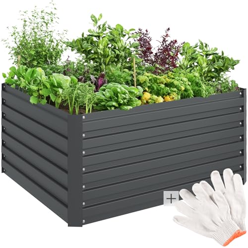 Tectake® Orto Rialzato, 650L, Zincato, 120 X 100 X 56 Cm, Struttura In Acciaio Zincato, Base Aperta, Perfetto Per Verdure, Erbe Aromatiche E Fiori, Mo