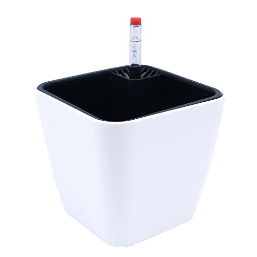 Cenpek Fioriera In Plastica Autoirrigante Da 13 Cm, Con Indicatore Del Livello Dell'Acqua, Bianco Opaco, Vaso Decorativo Moderno Per Piante Da Apparta