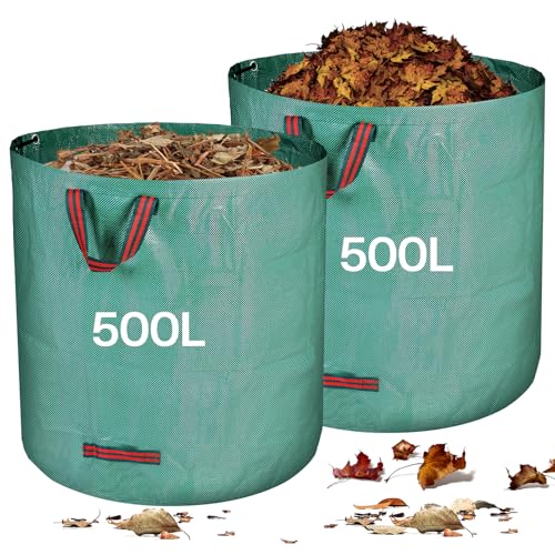 Zanfqvo Sacchi Per Rifiuti Da Giardino Resistenti, 2 X 500 L Sacchi Giardinaggio Riutilizzabili Con Maniglie, Impermeabile Tessuto Industriale Sacco R