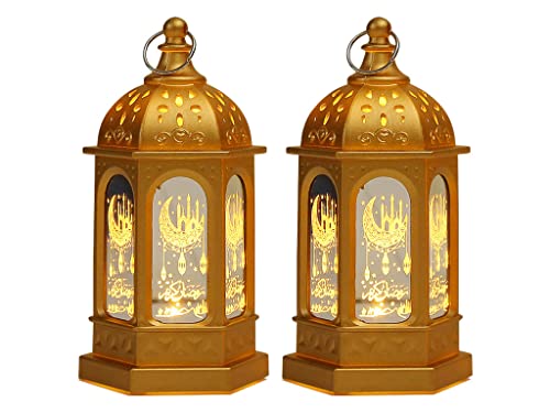 Anlising 2Pcs Ramadan Decoration Lantern, Lampada Led Eid Mubarak, Decorazione Lanterna Vintage, Oro