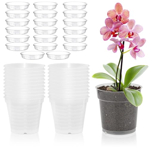 Vasi Per Orchidee, 20 Vaso Per Orchidee, 11,5Cm Vaso Trasparente Per Orchidee, Vasi Trasparenti Per Orchidee Con Fori Di Drenaggio E Sottovaso, Vasi F