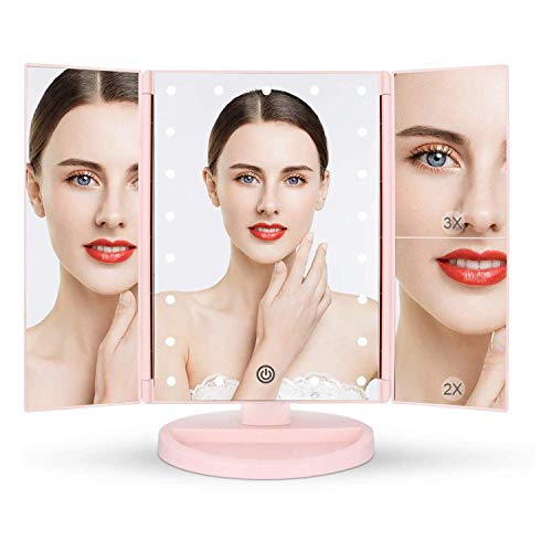 Specchio Trucco Con 21 Leds, Specchio Di Vanity Trifold Ruota Di 180° Ingrandimento 1X / 2X / 3X Specchio Per Il Con Touchscreen Per Il Trucco E La Cu