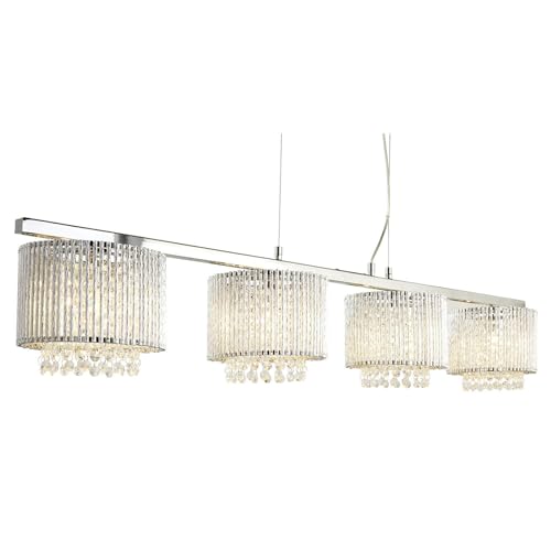 Searchlight Elise - Barra A Sospensione A 4 Luci Cromata, Trasparente Con Cristalli, G9