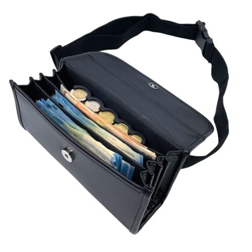 Borsa Marsupio Da Cameriere Professionale, Portafoglio Incl. 5 Scomparti Cambiamonete Euro, 4 Scomparti Banconote, Chiusura Magnetica - 23X11X7Cm - Ne