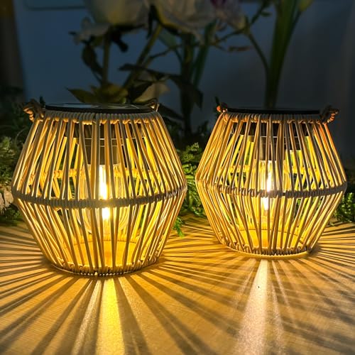 Lanterne Da Esterno,Kelenpro Lanterne Solari Da Esterno Tessute A Mano 2 Pezzi Ip65 Impermeabile Lampada Solare Da Giardino Illuminazione Giardino Per
