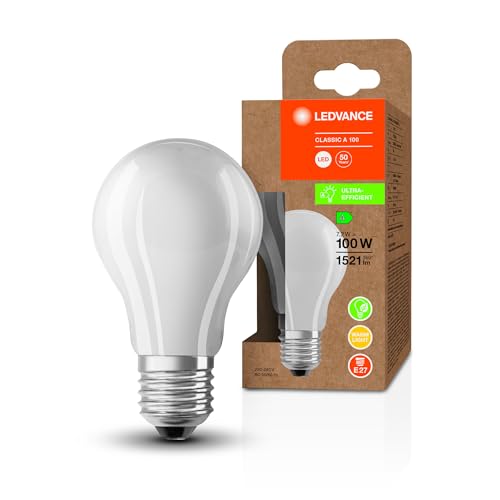 Ledvance Lampada A Risparmio Energetico, Lampadina Smerigliata, E27, Bianco Caldo (3000K), 7,2 Watt, Sostituisce La Lampadina Da 100W, Altamente Effic